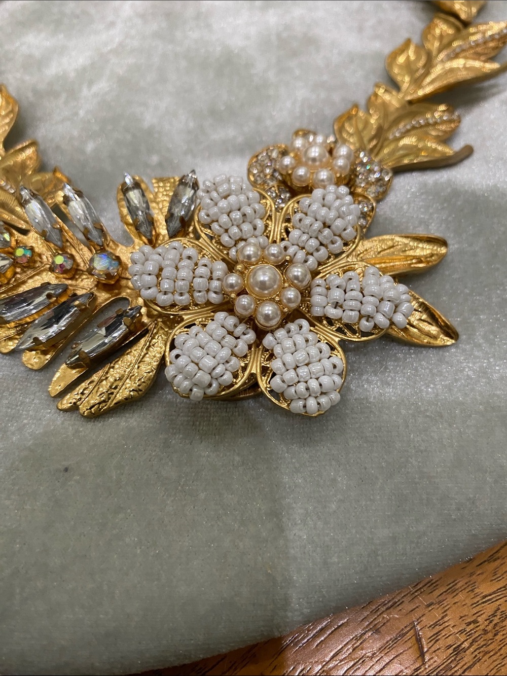 Joan Rivers Gold-Tone Leaf Necklace with White Pearls & Clear Crystals - Picture 3 of 6